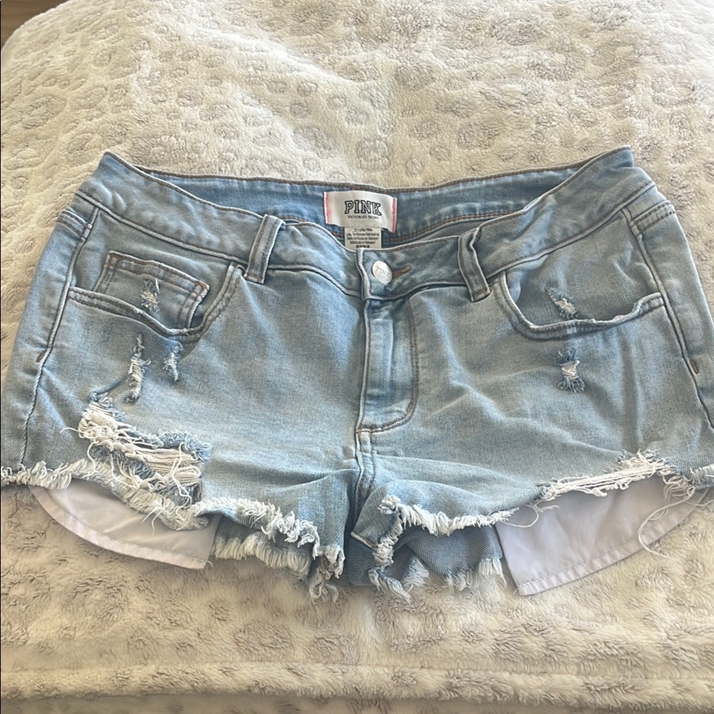 PINK Victoria's Secret Light Blue Distressed Denim Shorts